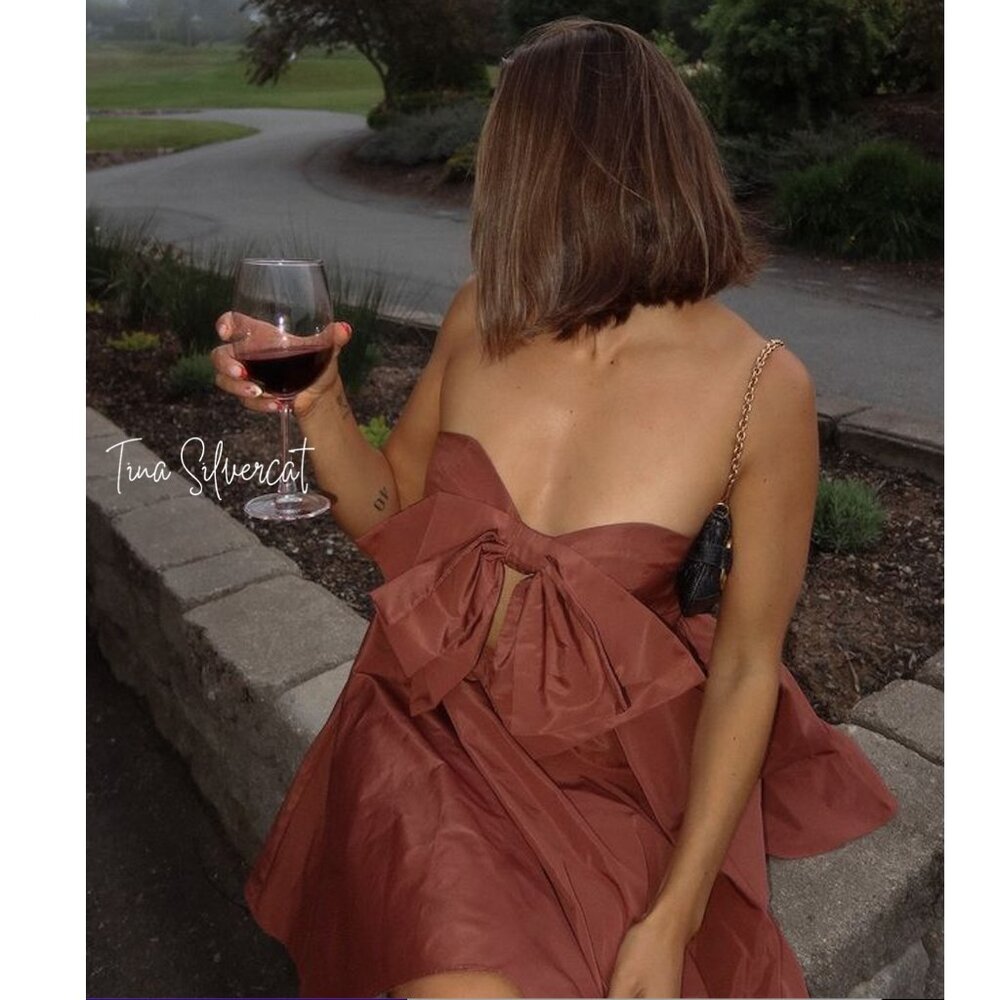 Zara Strapless Bow Mini Cocktail Dress Clay Brown S NWT - Picture 10 of 14
